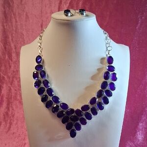 925 Silverplate and Glass Purple Necklace and Earrings Set